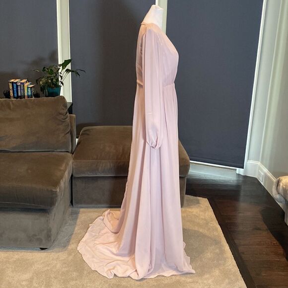 Women’s Full Length Chiffon V-Neck Zip Up Back Bridesmaid Dress Leg Split Size 8 - Picture 4 of 9